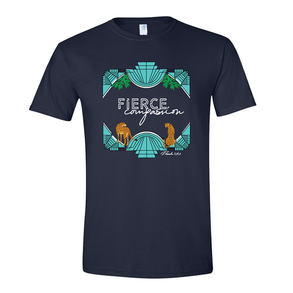 Crew Neck T-Shirt: Navy / Fierce Compassion (Unisex)